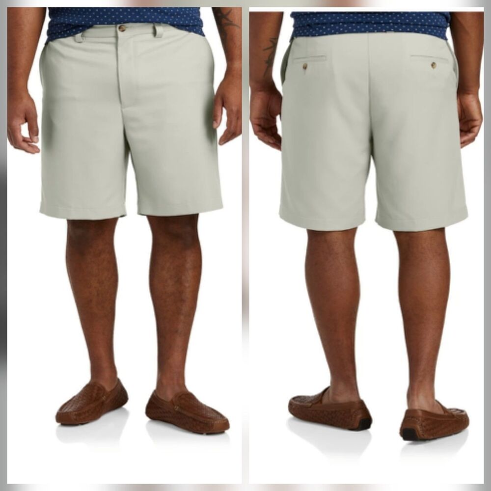 Oak Hill Waist-Relaxer Microfiber Shorts Beige Khaki Golf Chino Mens Big W50 L9